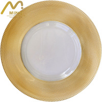 Assiettes de présentation en verre à bord doré de 13 pouces pour mariage, décoratives, pour dîner et fête