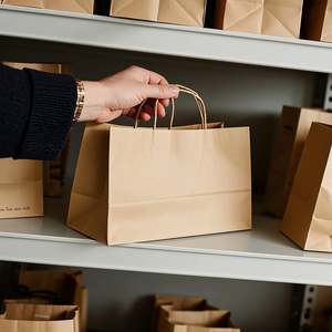 Bolsas de Papel Kraft Marrón con Asas, 28*15*28cm, 300 Unidades, para Compras, Mercancía, Bodas, Fiestas y Repostería - Product Image 2