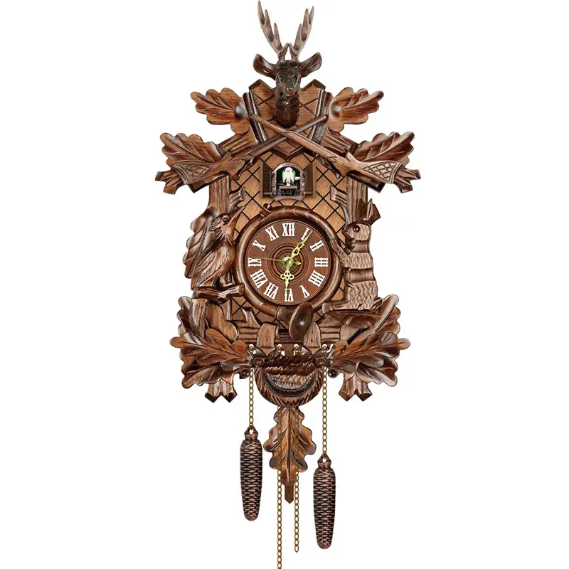 Reloj de pared de cuarzo de péndulo tradicional con canto por hora de pájaro Cuco clásico, arte de madera MDF, decoración multifunción, reloj de pared Gird
