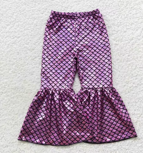 กางเกงขายาวทรงบานสีฟ้าม่วงลายเกล็ดปลาสำหรับเด็กผู้หญิง ผลิตจากโพลีเอสเตอร์/คอตตอน ขายดี เป็นมิตรต่อสิ่งแวดล้อม - Product Image 2