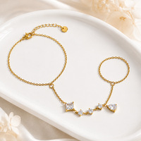 Bracelet Yuhui en tungstène à géométrie étoilée, design monobloc, avec manchons de doigt et chaîne dorsale incrustée de zircon, plaqué or 18 carats véritable