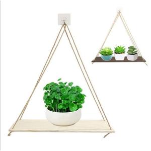 <b>Wall</b> <b>Mounted</b> Wooden Hanging Shelf Triangle Shape Multi Purpose No Drill <b>Plant</b> Display Rack Raw Wood Charcoal Grill Color - Product Image 2