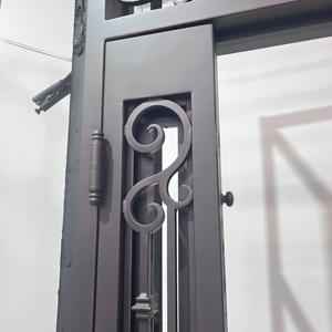 Portes d'entrée en fer forgé doubles et simples, style à ouverture battante, avec vitrage pour la maison principale - Product Image 5