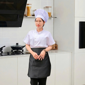 Veste de chef en gros à manches courtes, blanche avec bordure noire, facile à nettoyer, anti-graisse, uniforme pour la cuisine, la restauration et le service alimentaire - Product Image 1