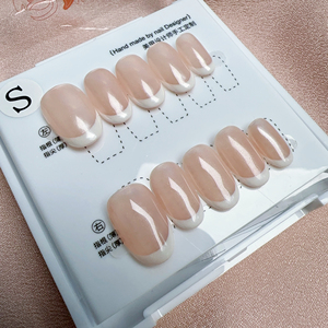 Faux ongles français faits à la main, courts, en amande, en acrylique, fournisseur en gros - Product Image 1