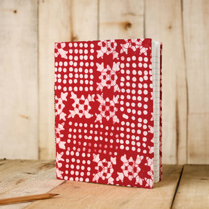 Red Handcrafted Batik Fabric Cover Handmade Paper Notebook Eco-Conscious Artisan Journal (<b>9</b> x 7 in) - Product Image 1