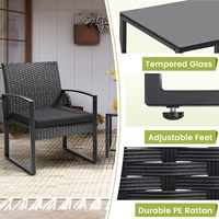 Ensemble bistrot 3 pièces en osier moderne pour extérieur, 2 chaises et table basse, pour balcon, véranda, jardin, cour, bord de piscine, cadre noir et coussins