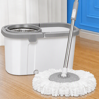 Ensemble serpillière rotative et seau de nettoyage de sol de haute qualité, léger, pour usage humide/sec, avec design mains libres et manche en acier rotatif à 360 degrés