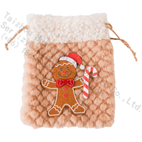 Weihnachtliche Geschenktasche mit Kordelzug, Plüsch-Lebkuchenmann-Design, Sherpa-Besatz, Süßigkeiten-Beutel, Festliche Partydekoration