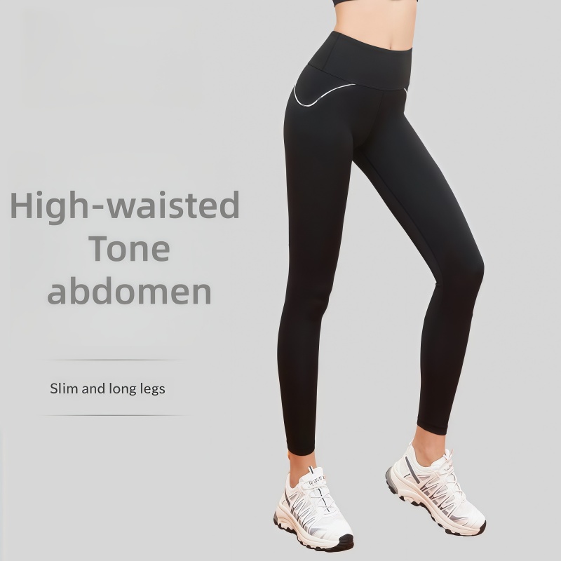 Letter Line Striped High Elasticity Fitness Pants Women Tummy Control Slimming High Waist Butt-Lifting Full Length Yoga
