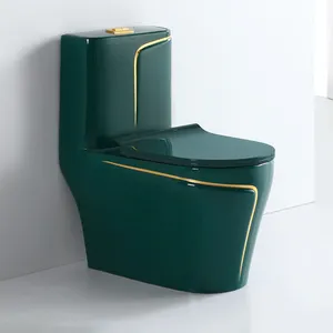 Inodoro perlengkapan sanitasi Modern mangkuk toilet commode bulat porselen kamar mandi keramik warna hijau satu bagian toilet