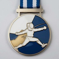 Noble Premium MVP Médaille d'escrime avec étoiles brillantes et rayures Design Fabriqué en métal Compétitions d'honneur Sports Awards Souvenir