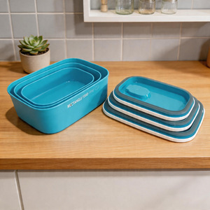 Ensemble de 3 contenants alimentaires rectangulaires hermétiques avec couvercles à clipser, bleu, vert, rouge, en plastique, pour la cuisine - Product Image 3