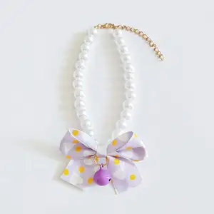 Nouveau collier de perles de chien réglable mignon collier de chat avec collier de noeud papillon chien cloche princesse