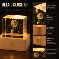 Cube de cristal gravé au laser 3D personnalisé avec base en bois LED, lumière de nuit, cadeau personnalisé avec photo ou logo, décoration