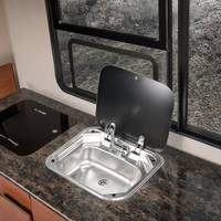 GuangRun Luxe RV Entrée d'eau en acier inoxydable avec certification CUPC, évier et couvercle en verre trempé argenté pour accessoires de camping-car