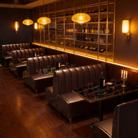 Canapé en cuir et bois massif de style rétro pour restaurant, bar à domicile et hôtel, utilisation commerciale durable, mobilier pour café