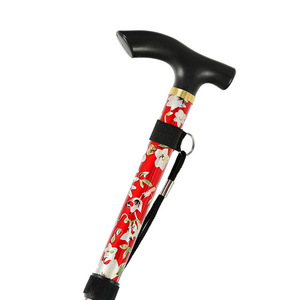 Bâton de marche pliable Lingfeng en alliage d'aluminium, 5 sections, imprimé floral rouge, poignée antidérapante, bâton de randonnée pour personnes âgées - Product Image 1