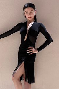 महिलाओं के लिए लेटिन नृत्य पोशाक वयस्क स्पैन्डेक्स/पॉलिएस्टर तुटू स्कर्ट लंबी आस्तीन गहरी v गर्दन के पंनी उन्नत ज्ञान विभाजन प्रशिक्षण - Product Image 5