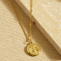 Collier de luxe pour femme plaqué or avec pendentif pièce Abeille, en acier inoxydable 316L, avec chaîne gourmette gaufrée