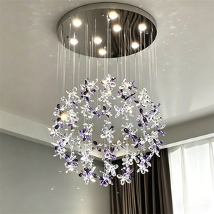 <span class=keywords><strong>Lustre</strong></span> LED Moderne de Luxe à Fleurs Violettes <span class=keywords><strong>en</strong></span> Cristal, Taille Moyenne, avec Commande Vocale, Garantie 2 Ans, Idéal Salon, Installation Facile - Product Image 1