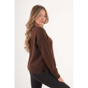 Pull long décontracté pour femme, de haute qualité, à détails côtelés, avec fente, imprimé café, taille XS, pour l'hiver et le printemps - Product Image 3
