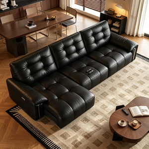 Sofá Seccional Moderno en Forma de L de Cuero PU Negro con Diseño Acolchado y Patas de Metal para Sala de Estar - Product Image 1