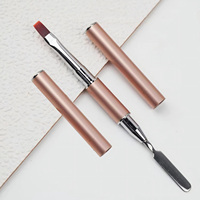 Pinceau à ongles plat double tête en or rose de haute qualité avec racloir, manche métallique, personnalisable pour gel UV