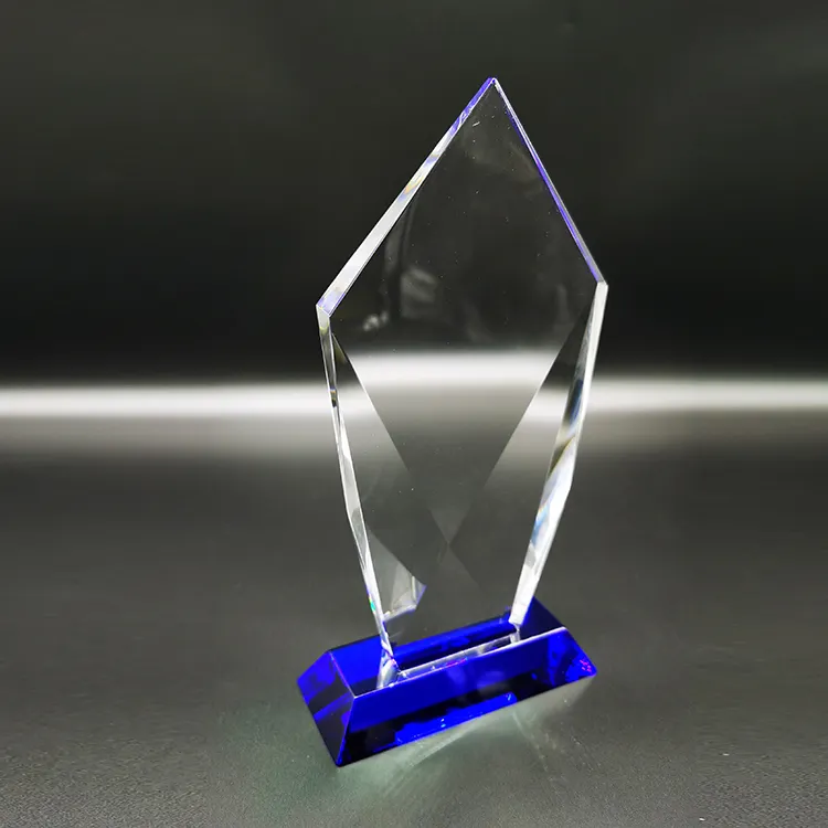 Trofeo premio di cristallo di placca inferiore blu trasparente di nuovo Design di vendita caldo