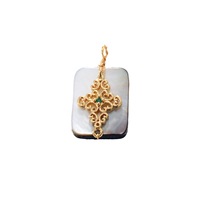 Collier en forme de goutte d'eau rectangulaire en forme de croix en cuivre plaqué or, luxe léger, haut de gamme, coquille d'ormeau, fait à la main, style punk, fil enroulé
