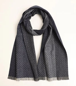 Geometric Pattern <b>Tweed</b> <b>Scarf</b> with Textured Contrast Fringe Vintage Style - Product Image 1