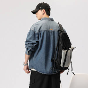 Veste décontractée en denim lourd de style américain pour homme, nouvelle mode printemps-automne, marque élégante, travail ample, grande taille, chemise d'automne - Product Image 4