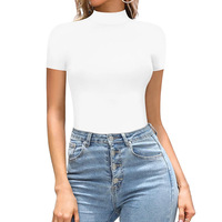 Body à manches courtes et col montant pour femme |   Combinaison moulante extensible ajustée au corps |   Haut basique décontracté pour le printemps et l'automne