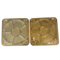 Grand conteneur à sushi, plateau d'apéritifs assortis, boîte d'emballage sécurisée, 6 compartiments, plateau de service en plastique doré avec couvercle transparent