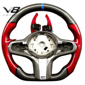 Volant de direction en fibre de carbone véritable personnalisé de style <span class=keywords><strong>sport</strong></span> racing pour les séries 1, 2, 3, 4, F40, F44, G20, G22, M2, M3, M4, accessoires de voiture V8carbon - Product Image 2