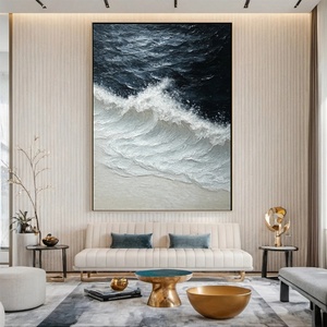 Arte de Ondas Oceánicas de Lujo con Textura 3D, Pintura Mural Moderna Original Hecha a Mano sobre Lienzo para Diseño de Interiores Sofisticado - Product Image 5