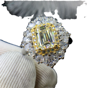 <b>Silver</b> 925 Original 1 Carat Brilliant <b>Emerald</b> Cut Platinum Plated Prong Set Moissanite Flower <b>Ring</b> Wedding Fine Jewelry - Product Image 1