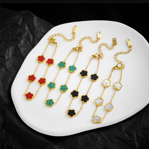 Mode baja tahan karat gelang semanggi lima-daun 13MM bersisi ganda gelang berlapis emas 18K tidak pudar berlapis emas - Product Image 2