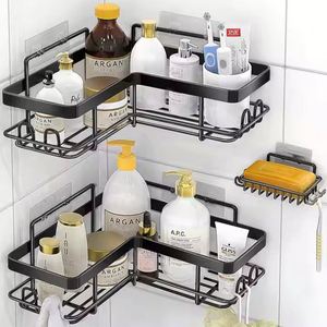 Lot de 2/3/4/5 étagères de douche adhésives en acier inoxydable sans perçage, organisateur de rangement d'angle, support de douche à suspendre sur la porte - Product Image 6