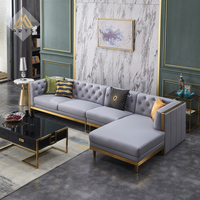Sofá de Cuero Genuino en Forma de L, Estilo Chesterfield, Diseño Americano de Lujo para Sala de Estar, Gran Oferta