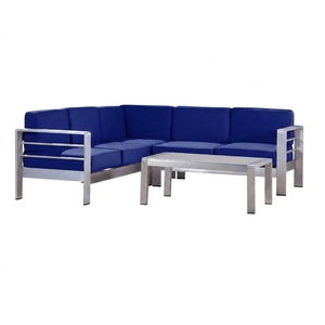 Juego de Sofás Impermeables con Cojines, Muebles con Estructura Metálica Plateada Estable, Sofá de Esquina Grande y Moderno para Villa, Balcón, Playa - Product Image 1