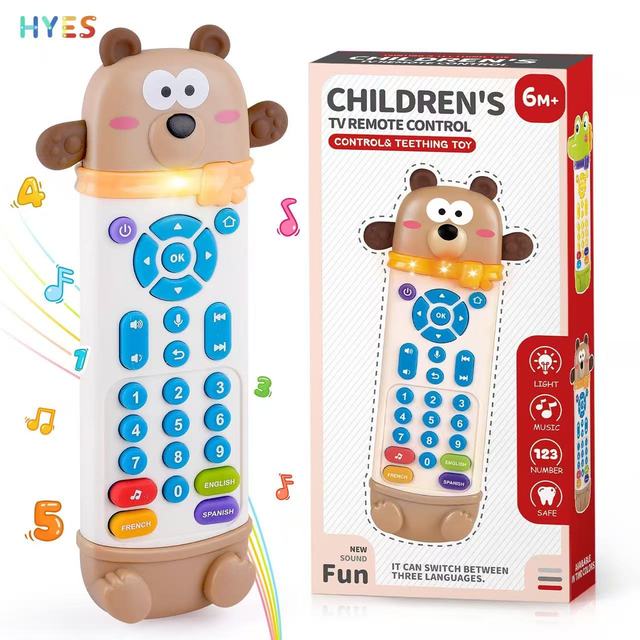 HUIYE Baby Remote Control Toy with Silicone Teether Remote Teether for Baby with Realistic Lights and Sounds - 3 Languages