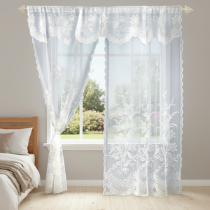 <span class=keywords><strong>Tende</strong></span> Velate con Motivo <span class=keywords><strong>Floreale</strong></span> in Pizzo Jacquard 110X213CM, Tenda Doppia 45 cm, 100% Poliestere Lavorato a Maglia Isolante 2 - Product Image 1