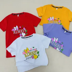 À la mode été dessin animé impression T-shirts bébé filles décontracté manches courtes haute qualité en gros pur coton enfants filles vêtements