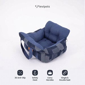 Siège rehausseur pour chien en jean avec crochet de sécurité, base antidérapante et poignées de transport, en tissu denim pour chats et chiens de petite et moyenne taille - Product Image 1