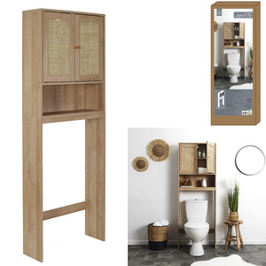 <span class=keywords><strong>Mobile</strong></span> Bagno a <span class=keywords><strong>Doppia</strong></span> <span class=keywords><strong>Anta</strong></span> in Legno Naturale 60x22x170cm, in Truciolato con Finitura in Melaminico Effetto Rattan - Product Image 4
