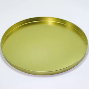 Boîte à gâteau ronde personnalisée de 8 pouces en fer blanc de qualité alimentaire, boîte de rangement en métal pour biscuits, chocolats et bonbons avec couvercle doré - Product Image 2
