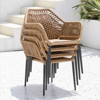 Chaises de salle à manger d'extérieur modernes empilables en corde PE avec cadre en aluminium, ensemble table de salle à manger de patio 4/6 places assorti pour école et parc
