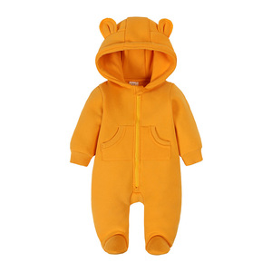 Winterkleid ung Kinder einfarbig Bär Jumps uit Neugeborene Langarm Langarm Kapuze 0-12 Monate Baby Mädchen Reiß verschluss Stram pler - Product Image 6