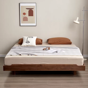 Cadre de lit flottant en bois de noyer noir sur mesure, style plateforme basse, design en rondins sans tête de lit, solide pour chambre à coucher. - Product Image 2
